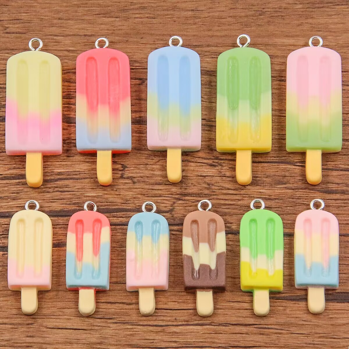 Resin Crafts Diy - 6 Stück Farbverlauf-Eis am Stiel-Harzanhänger, Mini-Eiscreme-Anhänger,