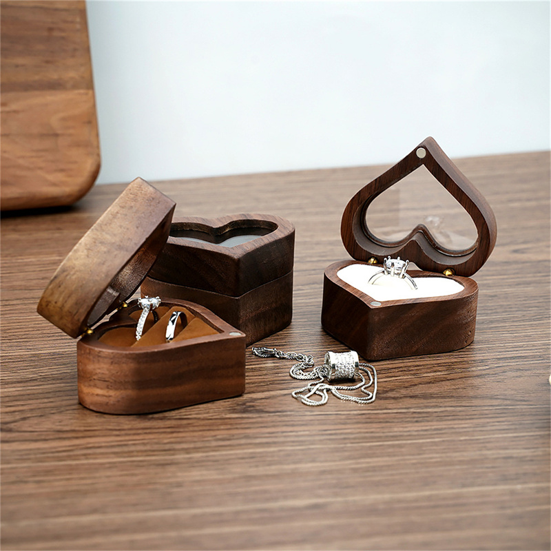 Wood Ring Blank - 1 Stück Herzförmige Walnussholz-Ringbox für Heiratsantrag,