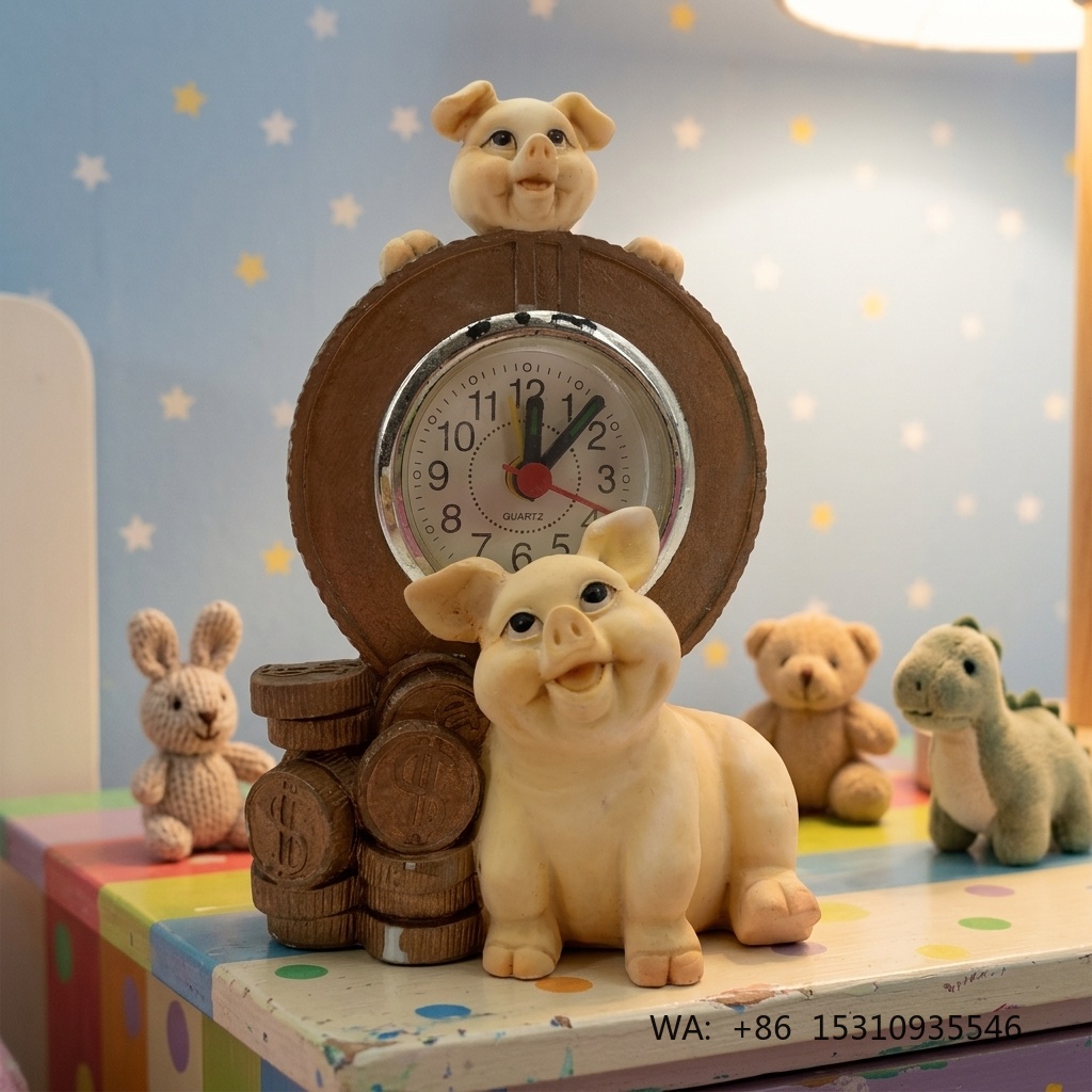 Resin Crafts - Maßgefertigte Handgemachte Handbemalte Niedliche Cartoon-Tier Schweinchen-Uhr